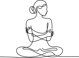 Minimalist Continuous One Line Drawing of Curvy Woman Hugging Herself Self Love Vector