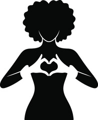 Black Filled Woman Creating Heart Gesture Over Chest Self Affection Silhouette