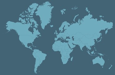 vector world map features a clean and modern layout, making it an ideal resource for educational projects and professional presentations. The design showcases global continents and country outlines.