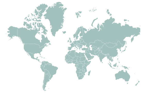 vector world map features a clean and modern layout, making it an ideal resource for educational projects and professional presentations. The design showcases global continents and country outlines.