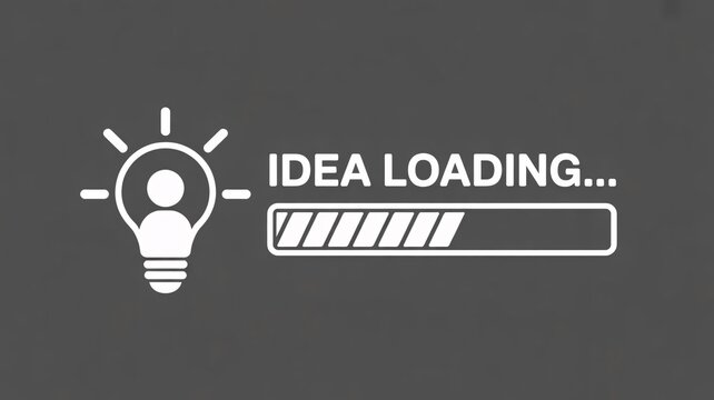 Stylized loading bar with lightbulb icon indicating idea loading on dark gray background