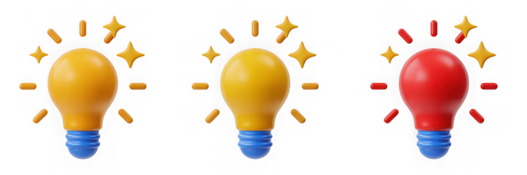 3D Plastic Style Idea Bulb Icon With Star Sparkles On Transparent Background Representing Creative Thought And Innovation - Powered by Adobe