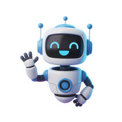 Happy robot 3D character icon. GPT AI chatbot mascot isolated on white background. Trendy technology, artificial intelligence bot, computer support automation