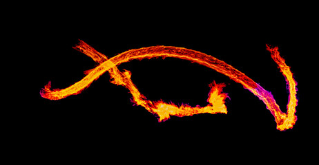 a long-exposure photograph of a fire performance, where a skilled performer spins flaming props...