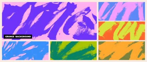 Fototapeten Farbiges Glas Colorful grainy grunge splashes and waves background collection. Bold curved, swirly brush strokes on colorful bg. Organic squiggle smears, rough texture brush stroke poster and punk banner.  © Anastasiia Hevko