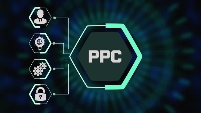  PPC pay per click advertising icons for digital marketing campaign and online search engine traffic.