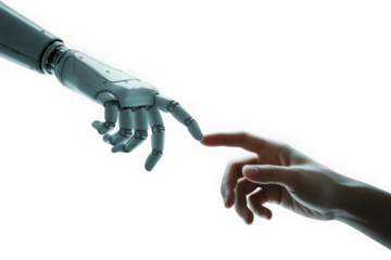 Robot and human hands about to touch, a modern Creation of Adam concept. Isolated on transparent background, png