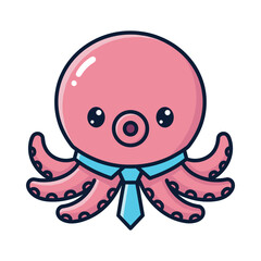 Obraz premium Pink Octopus Cartoon Character with Blue Tie