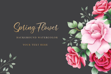 Elegant Watercolor Roses Floral Background with Green Leaves