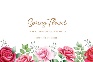 Elegant Watercolor Roses Floral Background with Green Leaves