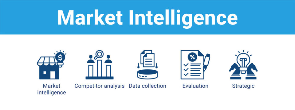 Market Intelligence web banner icon vector illustration concept ,  with icon of Market intelligence, Competitor analysis, Data collection.