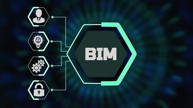  BIM building information modeling icons for architectural design engineering and smart construction management.