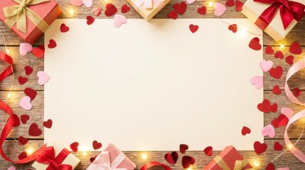 Valentine's day gift preparation home image of gifts and hearts cozy atmosphere top-down view romantic concept for celebrating love