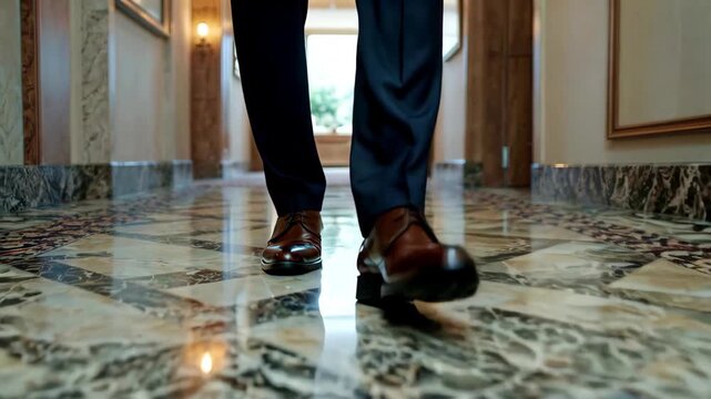 Close-up of men walking indoors