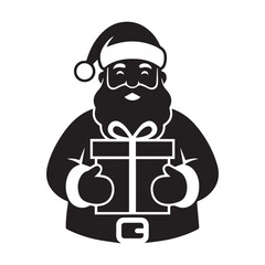Santa Claus Holding Christmas Gift Box Icon Minimalist Black and White Vector
