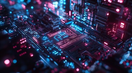 Obraz premium Futuristic AI Processor Chip on Circuit Board