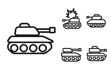Simple tank icons collection: military, war, vehicle illustrations