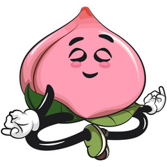 kawaii peach fruit cartoon character mascot illustration meditating, work of hand drawn