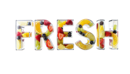 Word FRESH made of fruits
