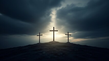Obraz premium Solemn Good Friday Faith Concept with Illuminated Cross