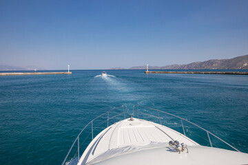 At the exit from the Corinth Canal by yacht, Greece. 