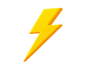 Bright Yellow Lightning Bolt Icon, Flat Power and Energy Symbol, Isolated