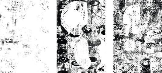 Plakat Grungy textured poster layers set. Design element for brochure, social media, posters, flyers. Overlay texture.Textured banner with Distress effect .Vector halftone dots . Screen print texture 