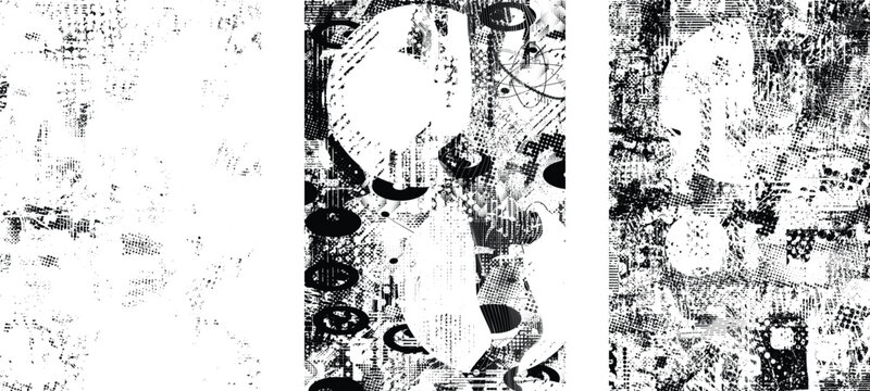 Grungy textured poster layers set. Design element for brochure, social media, posters, flyers. Overlay texture.Textured banner with Distress effect .Vector halftone dots . Screen print texture
