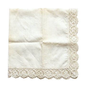 Vintage white linen handkerchief with ornate lace edge