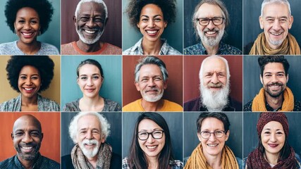 A collage of diverse faces, showcasing a spectrum of emotions and backgrounds. Each person's portrait radiates individuality
