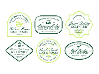 Golf club logos showcase design from various golf facilities in different styles and types for branding and identification