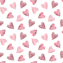 Seamless pattern with watercolor hearts