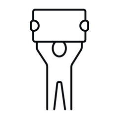 A protest icon depicting a person holding a banner over their head. This symbol reflects active participation in addressing social issues in the urban environment.