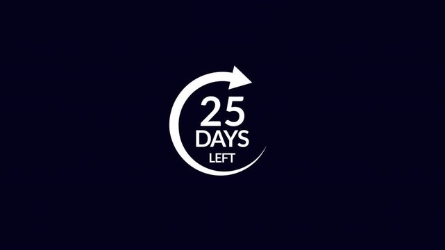  25 days countdown circle arrow animations speed time limit dead lines concept motion graphic in transparent background in 4K animation