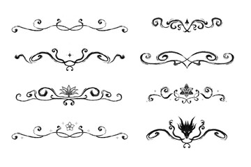 Set of fantasy paragraph spacers or decorative border ornaments in floral hand drawn swirl style © Emmeli