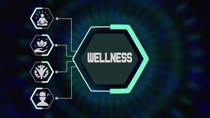  Comprehensive wellness concept with icons for holistic health, fitness, and nutrition. A balanced approach to a healthy and long life.
