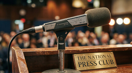 Press conference highlights national press club microphone close-up professional setting engaging atmosphere