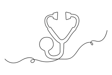 Obraz premium Continuous one line drawing of stethoscope with heart medical concept 