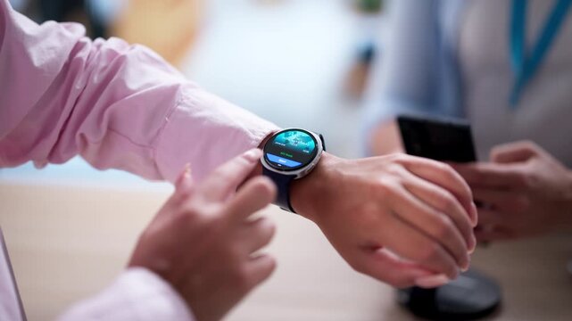 Female Shopper Using Smart Watch Wallet App To Pay
