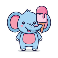 Fototapeta premium Cartoon Elephant Enjoying Pink Ice Cream Illustration