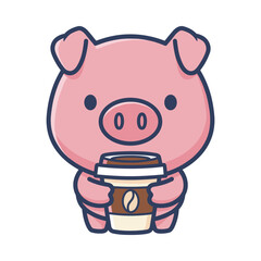 Adorable Cartoon Pig with Coffee
