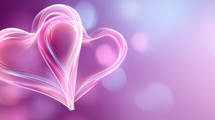 Abstract background with soft flowing neon pink and lavender light streams, forming subtle heart shapes, futuristic Valentine's Day concept, smooth gradient, ample copy space on le