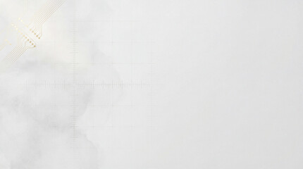 Minimal White Technology Background with Gold Circuit Lines and Subtle Grid, Clean Futuristic Template with Copy Space