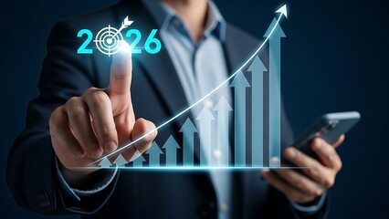 Visionary leader initiating digital strategy for 2026, aiming for significant business growth and achieving ambitious future success goals with innovative planning