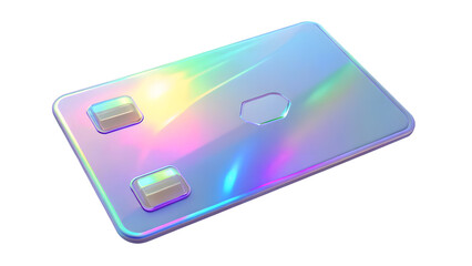 Holographic credit card with rainbow colors, Isolated on White Background