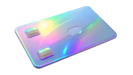 Holographic credit card with rainbow colors, Isolated on White Background