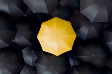 Single Yellow Umbrella Among Black