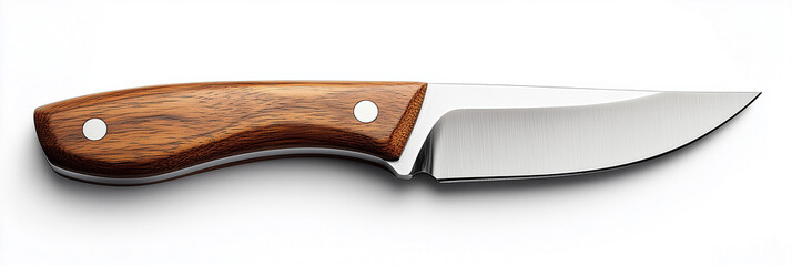 Hunting knife with wooden handle isolated on white background