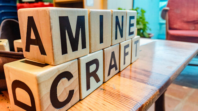 Wooden blocks with Minecraft inscriptions, a childhood hobby