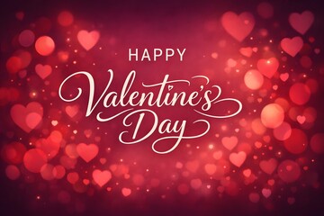 Happy Valentines Day greeting with red heart bokeh background design